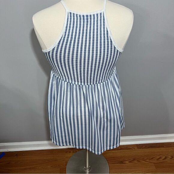 ‎Blue and White Striped High Neck Smocked Top - 00 - Picture 6 of 11